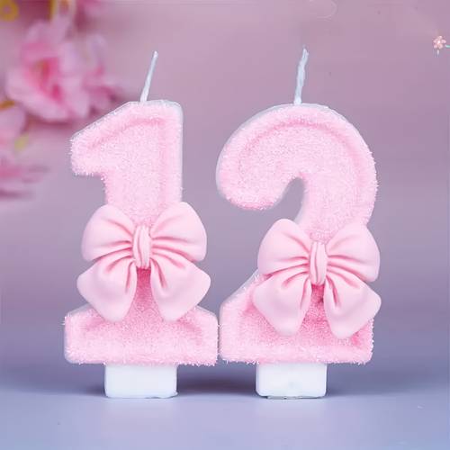 . rosa glitzer zahlen geburtstagskerze mit schleife - eleganter kuchenaufsatz für partys, jubiläen, hochzeiten und valentinstagsdekorationen, weiches wachsmaterial, für die schaffung einer festlichen atmosphäre