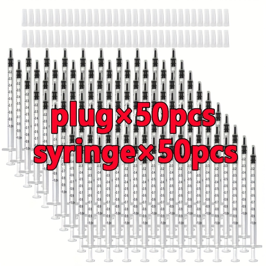 100pcs Plastic Syringes (with Caps), 1cc/ml, For Science , Pet Feeding, Measurement, Supplementation