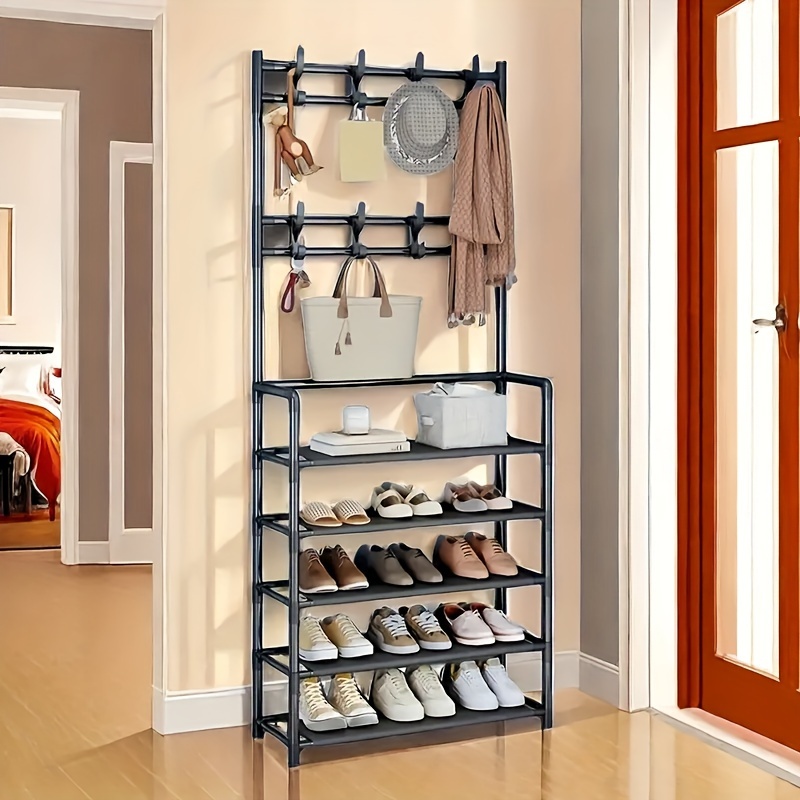 

60 Metal Frame A Multifunctional Coat Rack With Shoe Rack, 4/5 Tier Storage Rack And 8 Detachable Metal Hooks, Suitable For Coat Rack At Front Door Entrance. Easy To