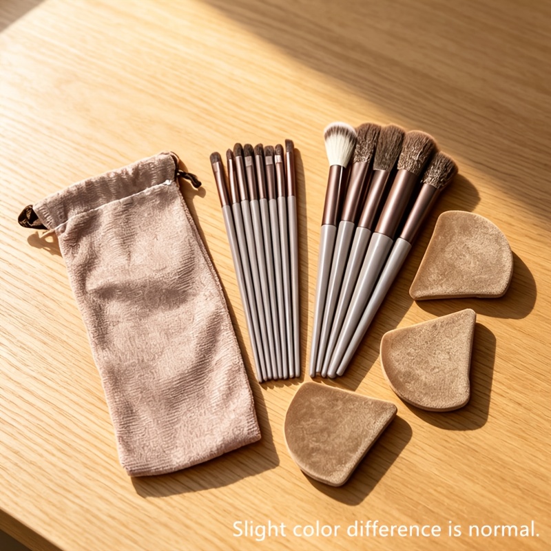 TEMU 17pcs High-quality Professional Makeup Brush Set, Including 13 Brown Makeup Brushes   Storage Bag. High-quality Brown Makeup Brush Set