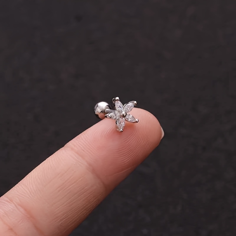 Titanium Steel Barbell Ear Stud with Micro-Inlaid Zirconia