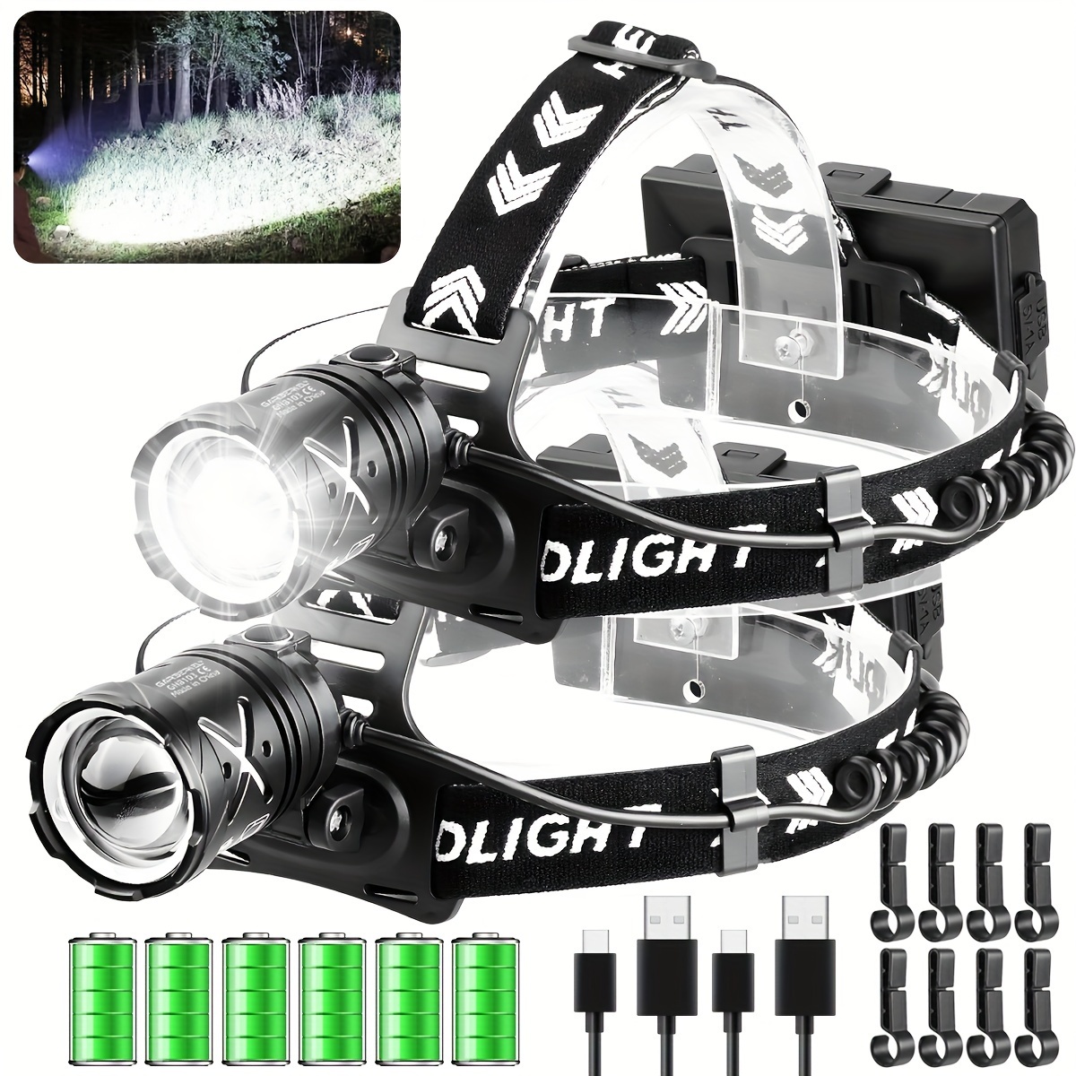 

One/two Sets Super Bright Powerful Headlamp, Usb Rechargeable Headlight, With 18650 Battery For Outdoor Camping Running Fishing