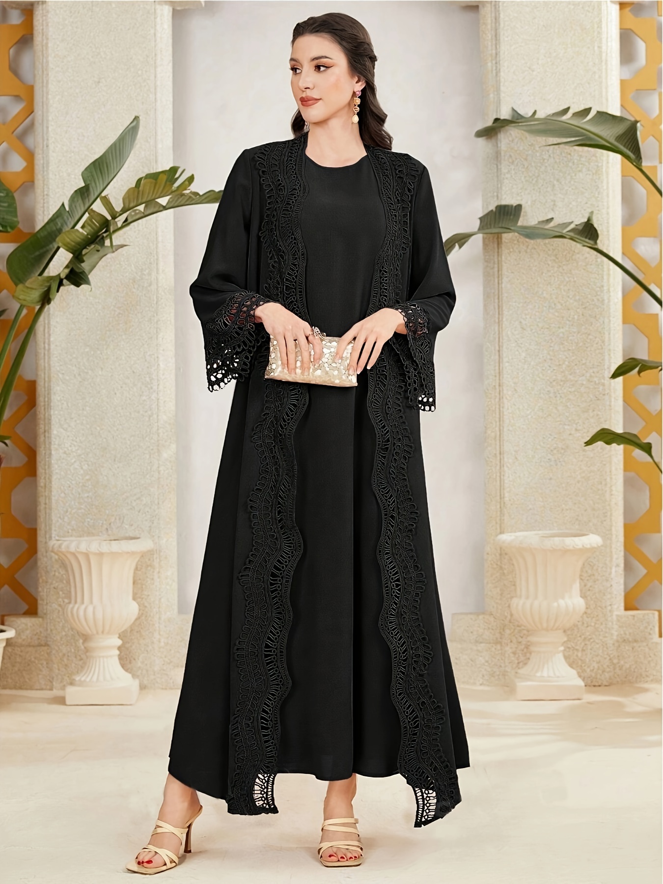 chinese dress ladies Sheer Black Maxi Dress - Long Caftan Loungewear main image 0