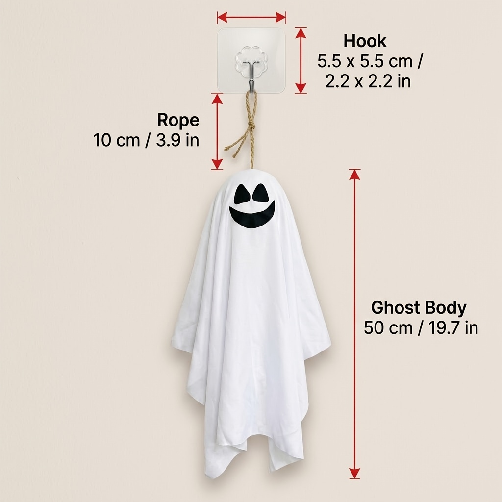 TEMU Halloween Cute Ghost Hanging Decoration Set, Fabric Ghost Ornament And 1 Hook, Indoor Outdoor Hanging Decor For Door Window Ceiling Porch Tree,