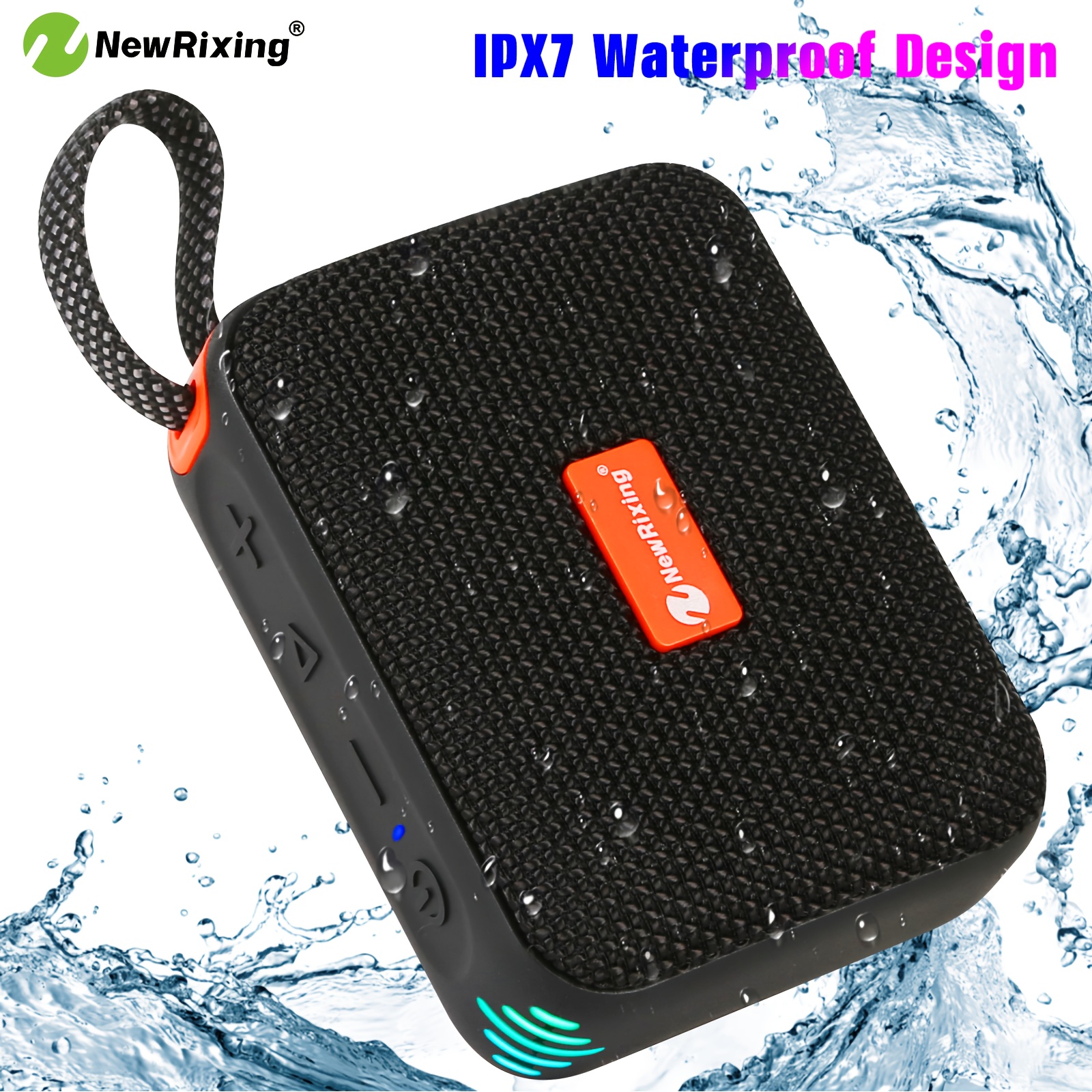 Image of Newrixing Ipx7 Portable Bt5.3 Wireless Speaker, 8w Rgb Lights, 4h Playtime, Tws Dual Pairing, Tf Card, For Pool Beach Party, Birthday Christmas Gifts