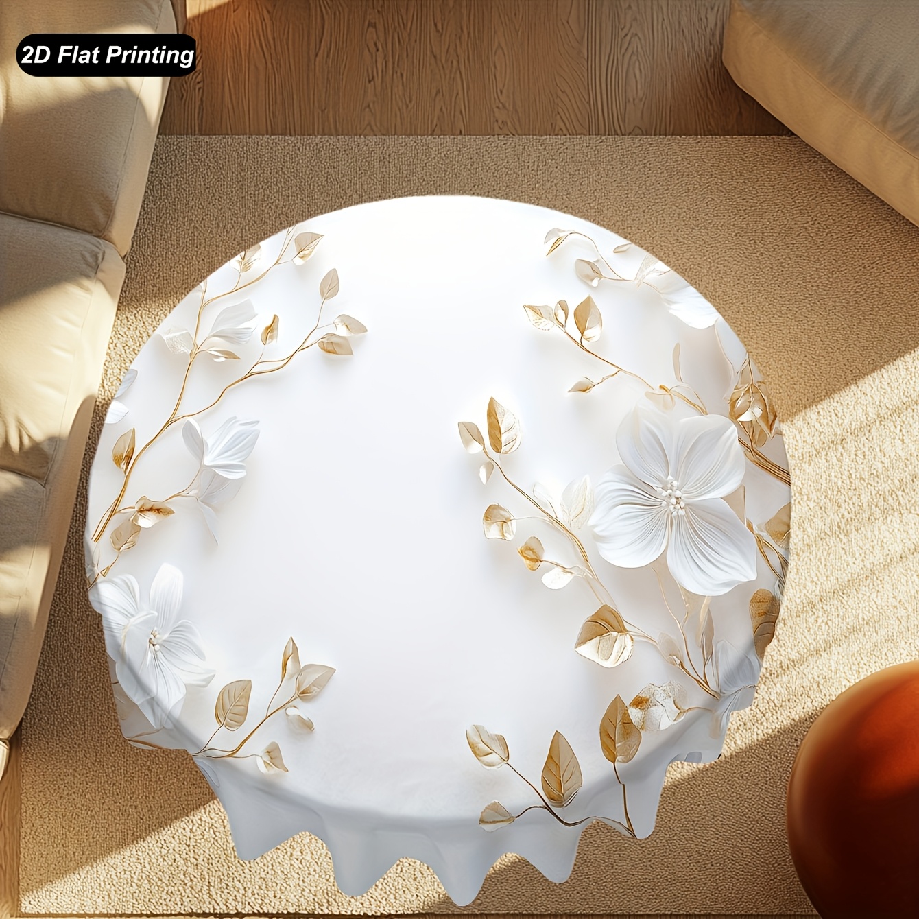 TEMU Nappe ronde 1 pièce pour cuisine maison, mariage, fête - Housse de blanche et dorée, fabriquée à , convient pour la décoration de repas air,