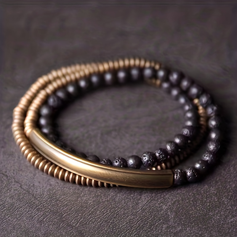 A Unique Multi-layered Bracelet With A Niche Design, Featuring Volcanic Stone, Vintage-style Trendy Necklace Accessory A98