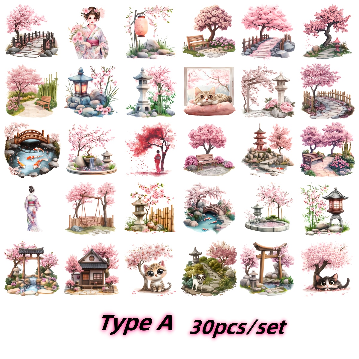Image of 30pcs/set Creative Handmade Retro Japanese Landscape Stickers Suitable For Garbage Diaries Notebooks Scrapbooks Decorative Notebooks Cutting Books Stickers