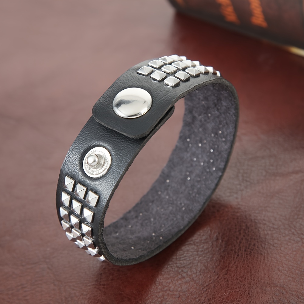 Square Stud Bracelet PU Leather Unisex Wristband