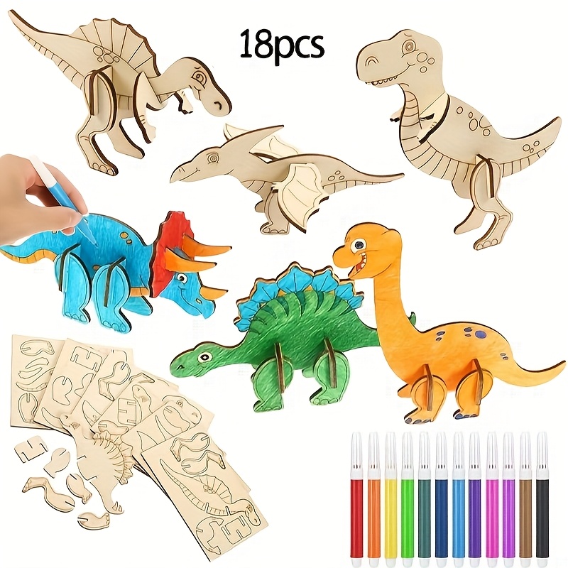 18pcs dinosaur wooden craft set dragon birthday 3d puzzle Temu