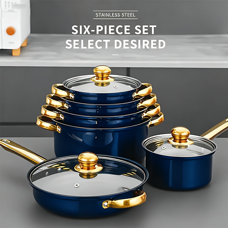 TEMU 12pcs Stainless Steel Kitchenware Set - Heavy Duty 410 Stainless Steel Construction, Pans And Fryers With Glass Lids, Oven Safe, Induction