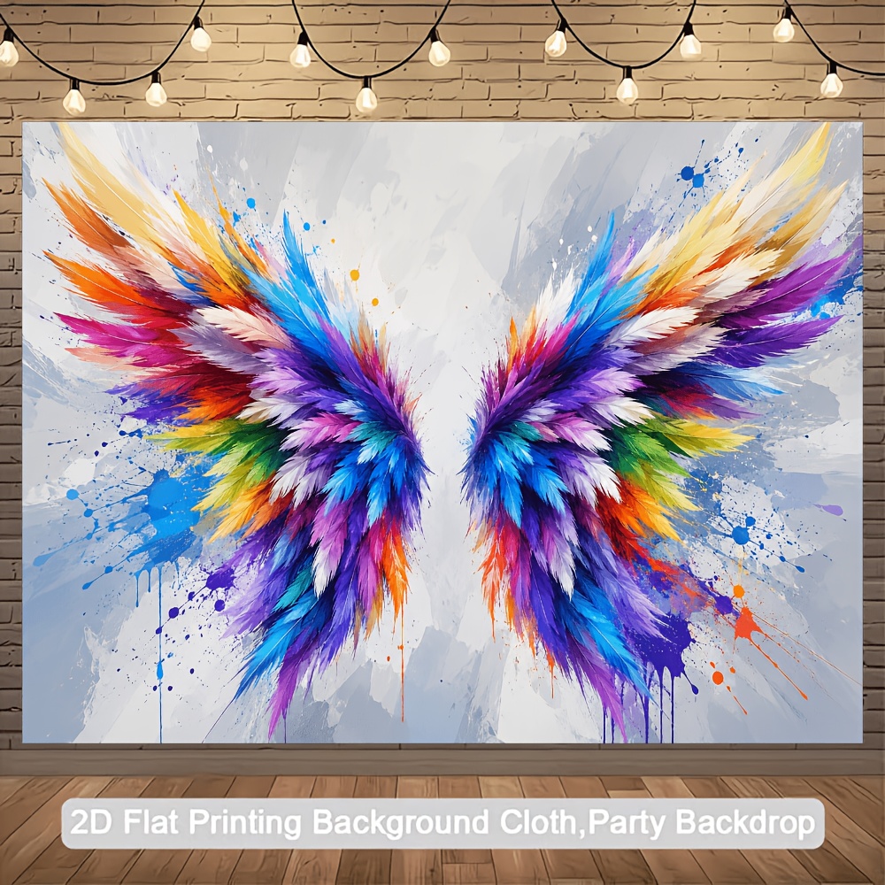 TEMU 2d Flat Banner, 2d Flat - 1pc 2d Banner, Vibrant Gradient Wing Theme Banner Background, With Ink Splash Decorative Elements, Made Of Polyester