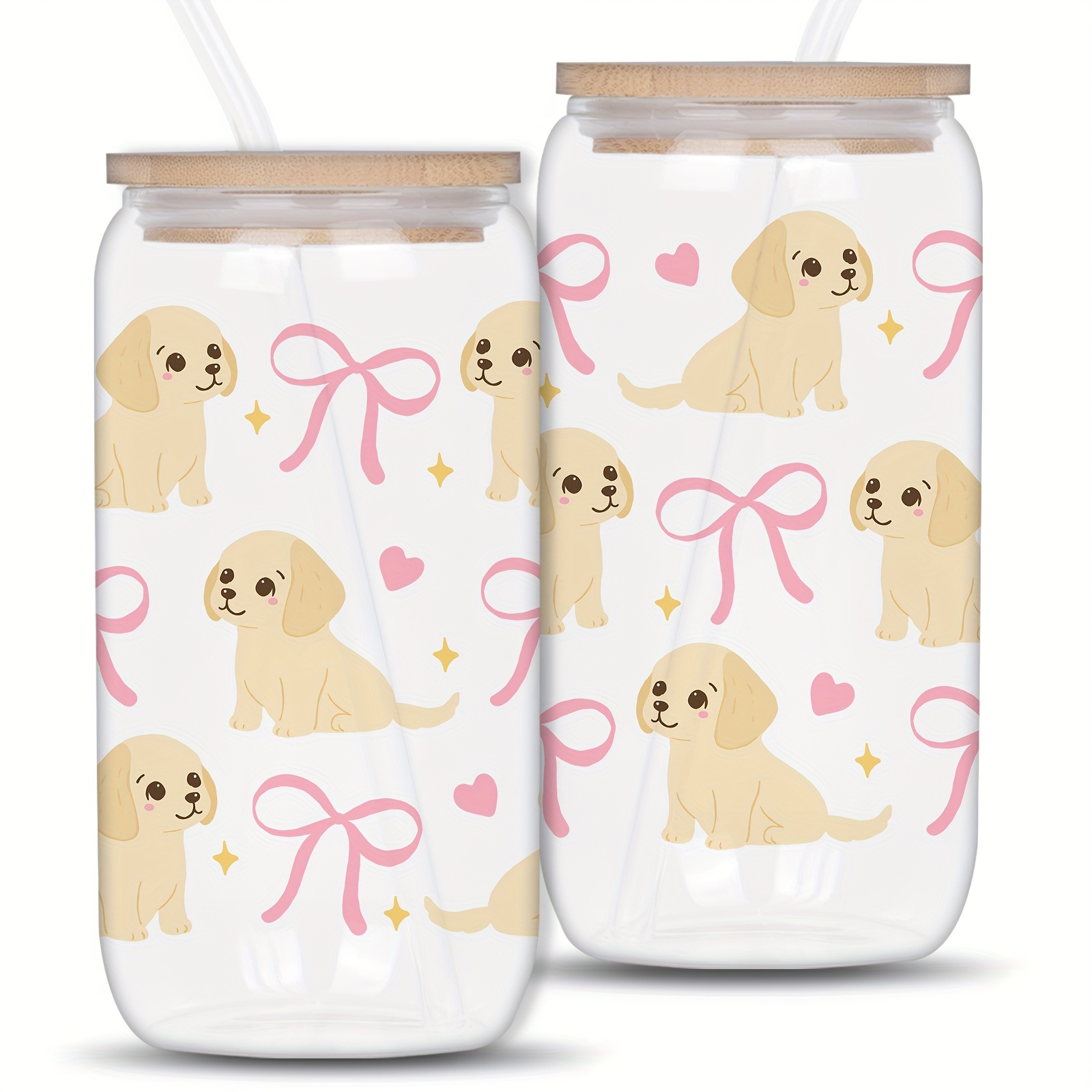 16oz glass tumbler with bamboo lid & straw - 3d uv printed, washable, iced  coffee, juice, milk & cold drinks - unique gift for birthdays, holidays,  family & , dog gifts -