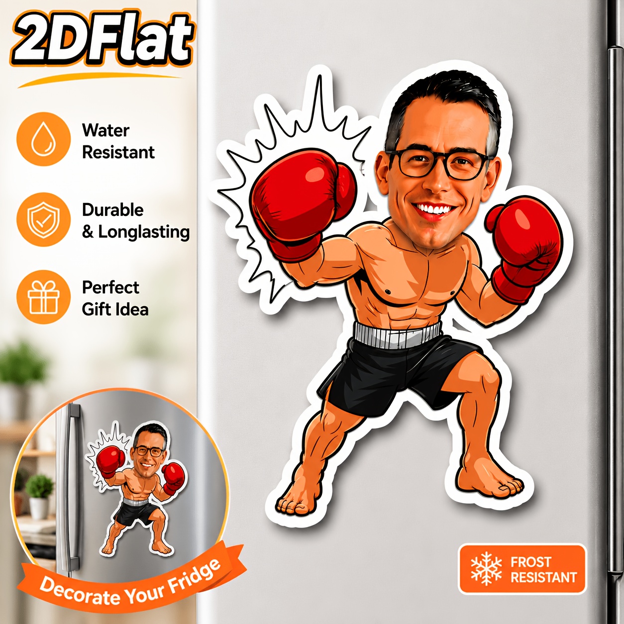 TEMU Imán de boxeador con foto personalizada para amantes del boxeo, imanes de nevera con cara//número, pegatina acrílica para refrigerador