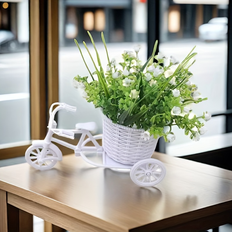 

Chic White Bicycle-shaped Flower Basket - Durable Plastic, Perfect For Weddings & Home Decor, Versatile Storage Solution
