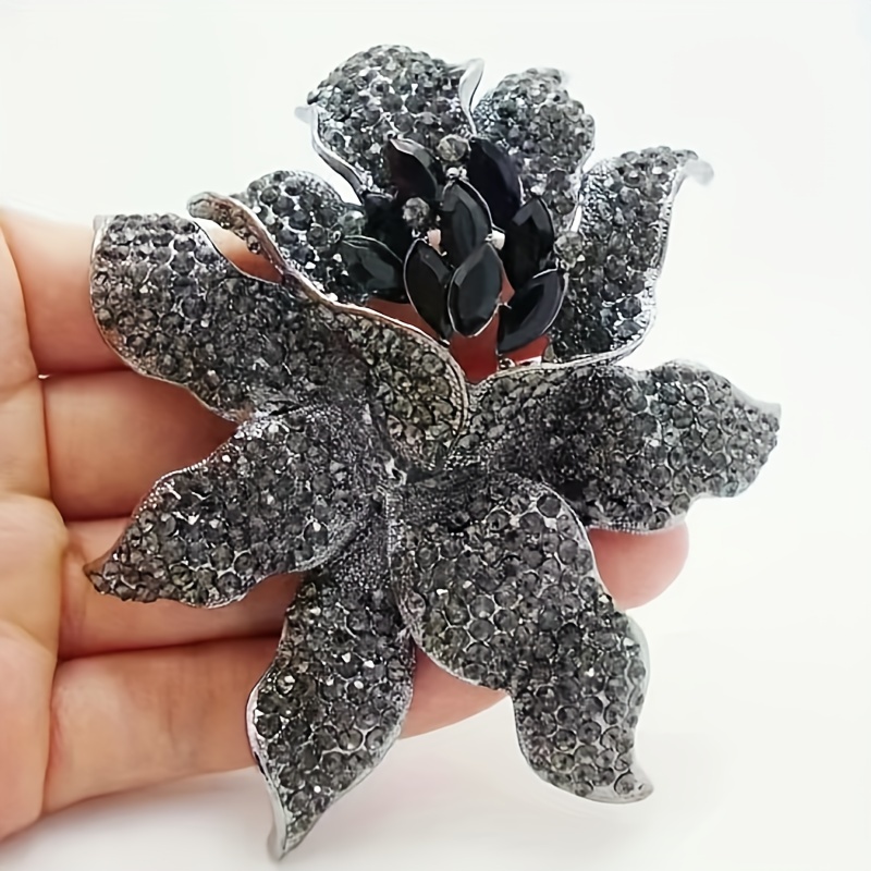 

Exquisite Black Zirconia Crystal Large Brooch For Women's Clothing Dress Brooch Corsage Girl Trend Jewelry Gift