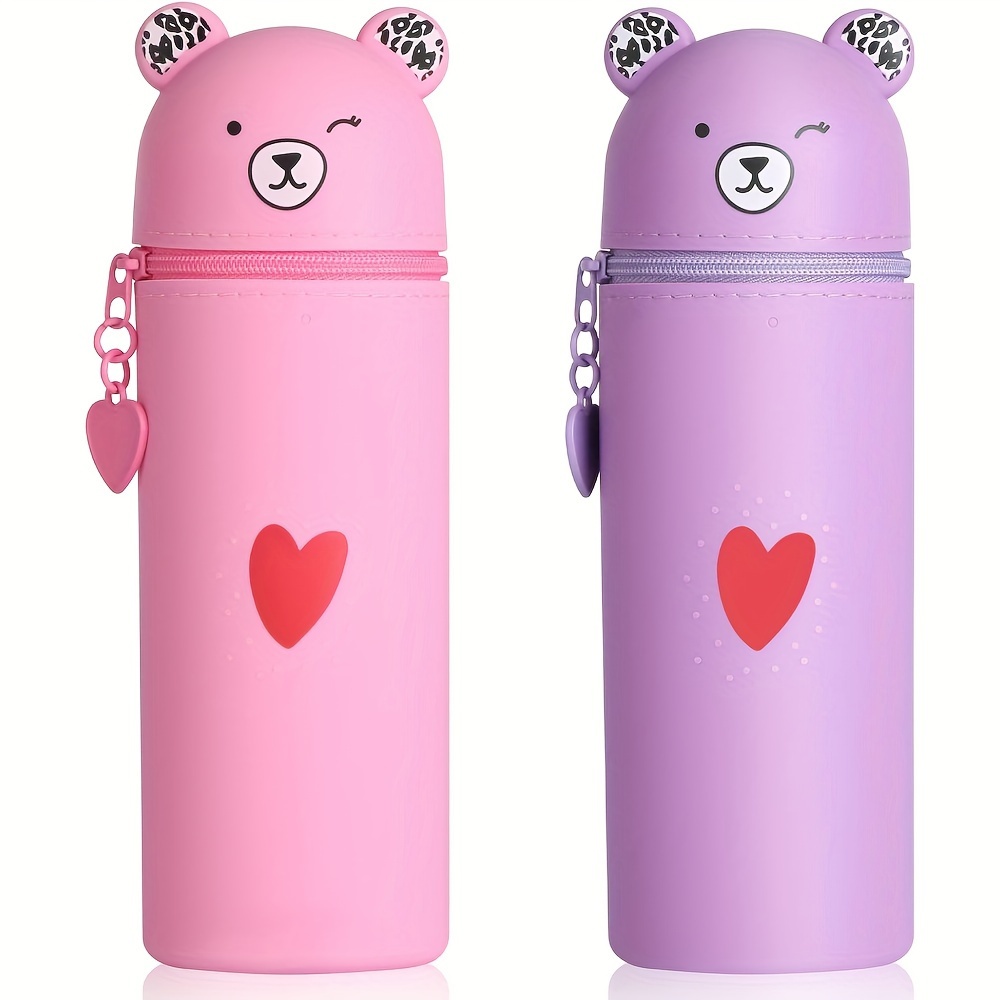 

2-pack Silicone Bear Pencil Cases, 2-in-1 Design Pencil Bag And Box, Cute Supplies For Students