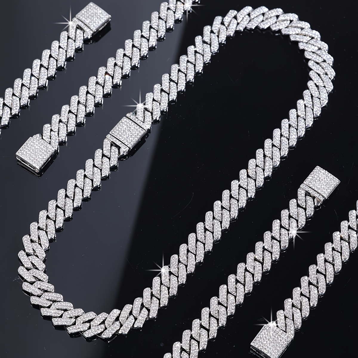 Iced Out Rhinestone Cuban Chain Necklace for Men