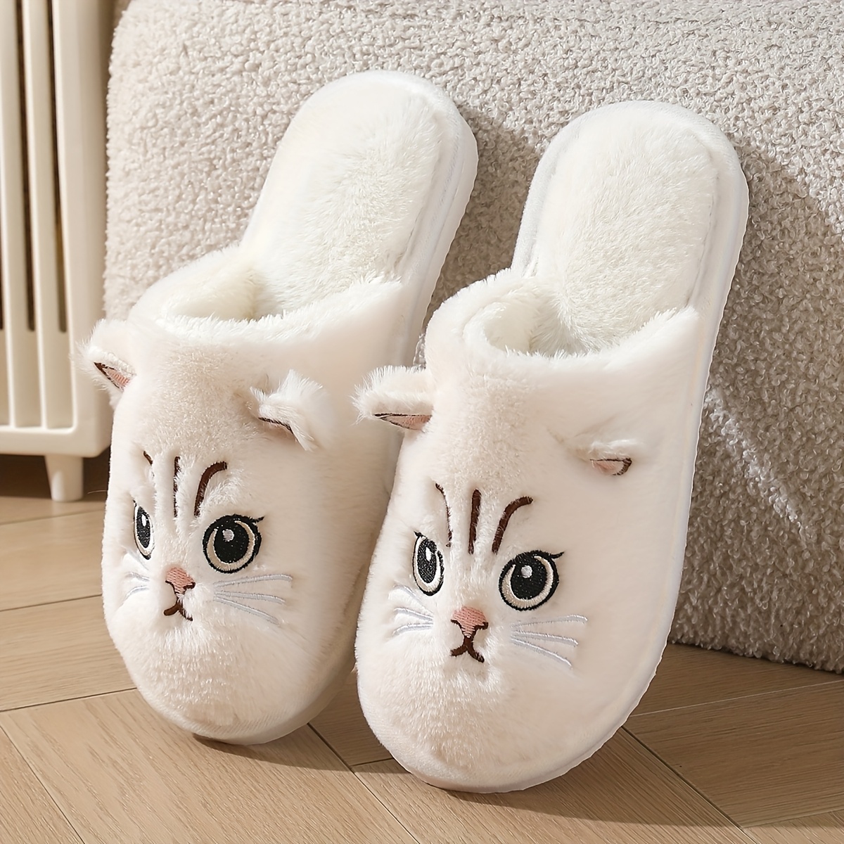 qeeduoof womens plush cat slippers winter warm non slip indoor house shoes with cute cartoon kitty   eva sole cozy fabric for home use cute slippers Product details 6