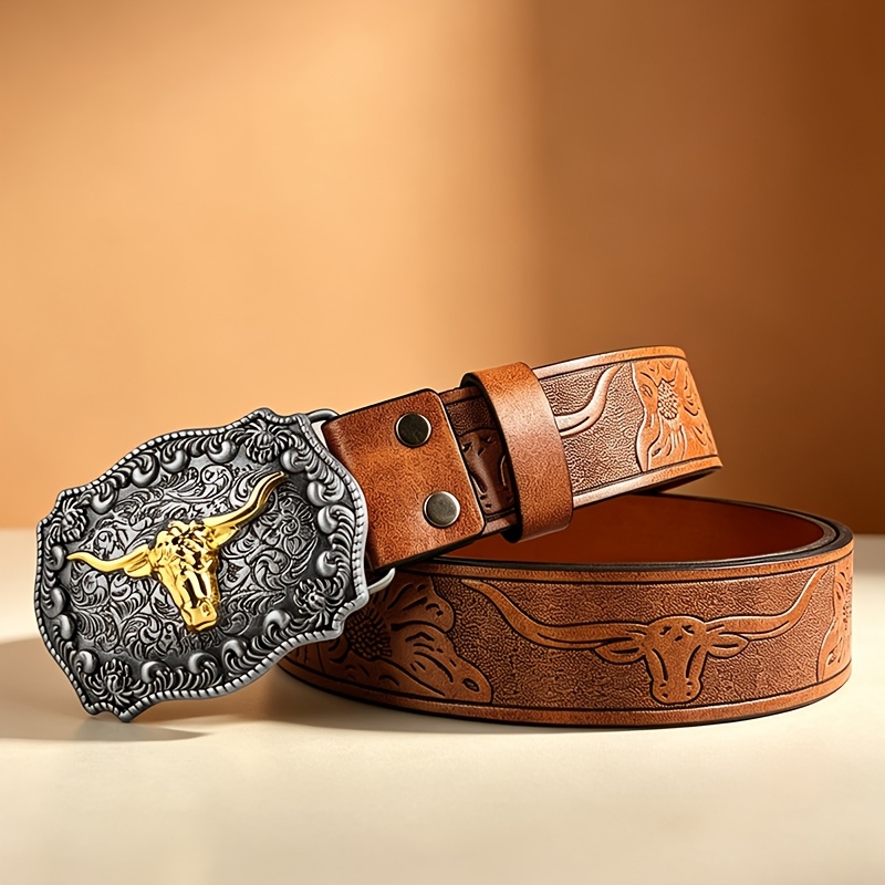TEMU Flower Bottom Shield Relief Western Belt, 1.46in/3.7cm Wide Fashionable Embossed Belt, Suitable For , Ball Party Dressing, And Halloween Perfect