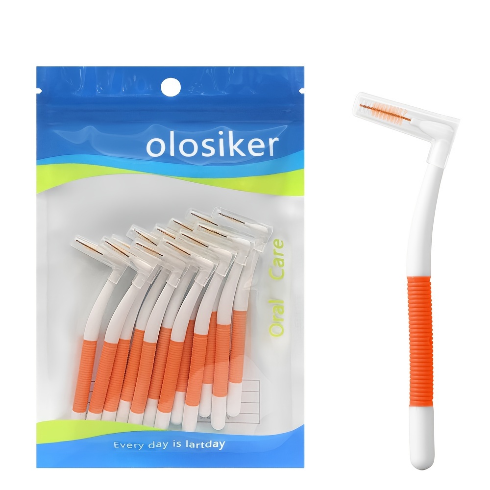 12-pack Dual-color Stainless Steel L-shaped Interdental Brush Toothpick Set With 6 Sizes Dental Floss Picks For Teeth Cleaning