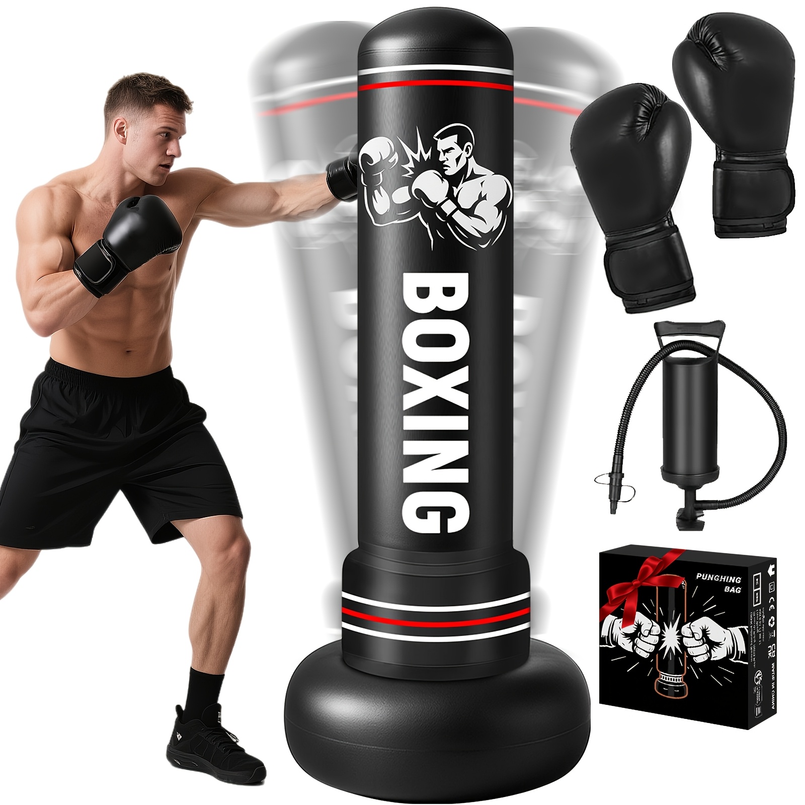 Heavy-Duty Punching Bag & Boxing Gloves for Adults - Heavy Boxing Bag with MMA Karate Kickboxing Muay Thai Training Equipment, Durable Bag & Gloves for Home Gym Combat Practice, for and