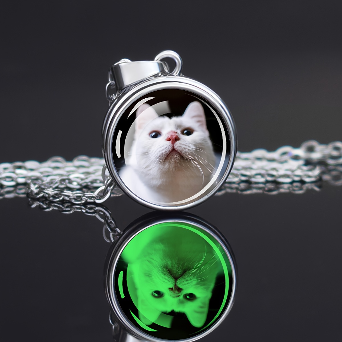 TEMU [customized] 1pc Customized Necklace Custom Personalized Photo Logo Glass Dome Snap Button Pendant Chains Necklace For Men And Women Creative