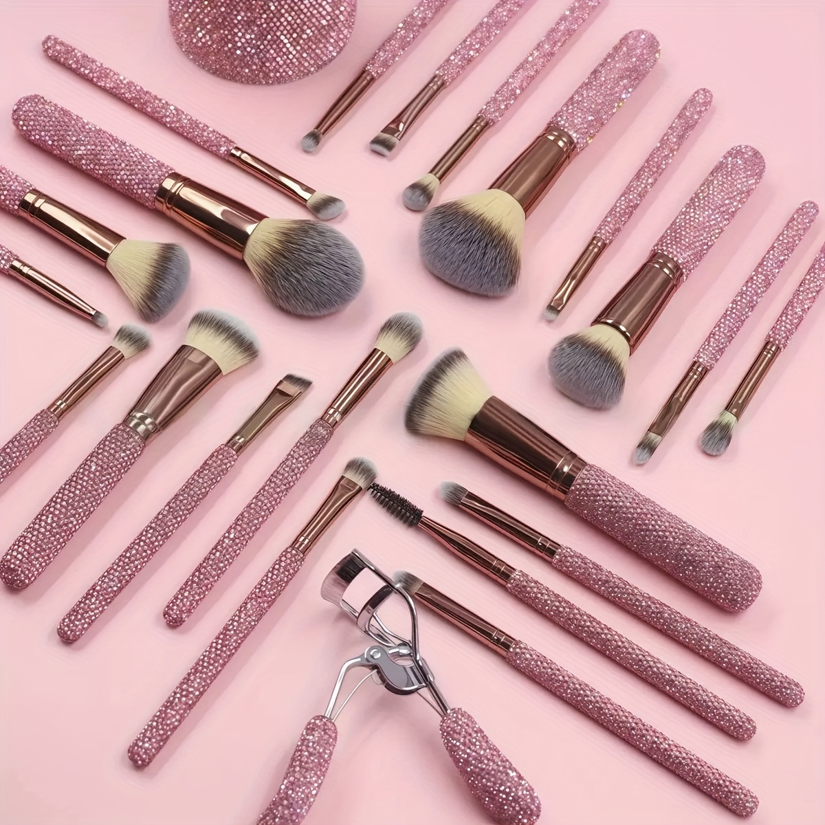 conjunto de maquilhagem   com 23 peças de diamante, incluindo 18 peças de pincéis de maquilhagem incrustados com diamantes, balde de armazenamento de diamantes, faixa de cabelo,   de delineador,   de pó,   de blush,   de corretor,   de  ,   de mistura de nariz,   de base,   de  ,   de lábios,   de sobrancelha,   de highlighter, adequado para presente ou uso pessoal, ferramentas de maquilhagem de diamante. detalhes 0