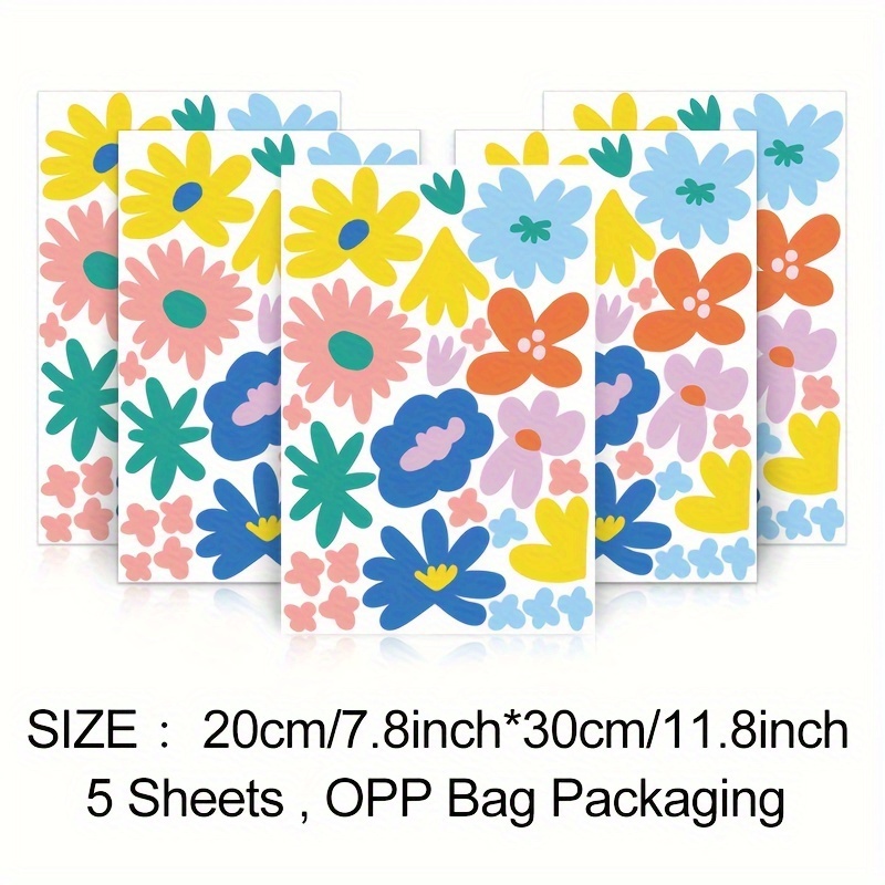 5pcs Of Floral Wall Stickers, Wall Decals, Wall Decorations, Bohemian Style Wall Stickers, Colorful Flower Wall Decals, Plant Wall Stickers