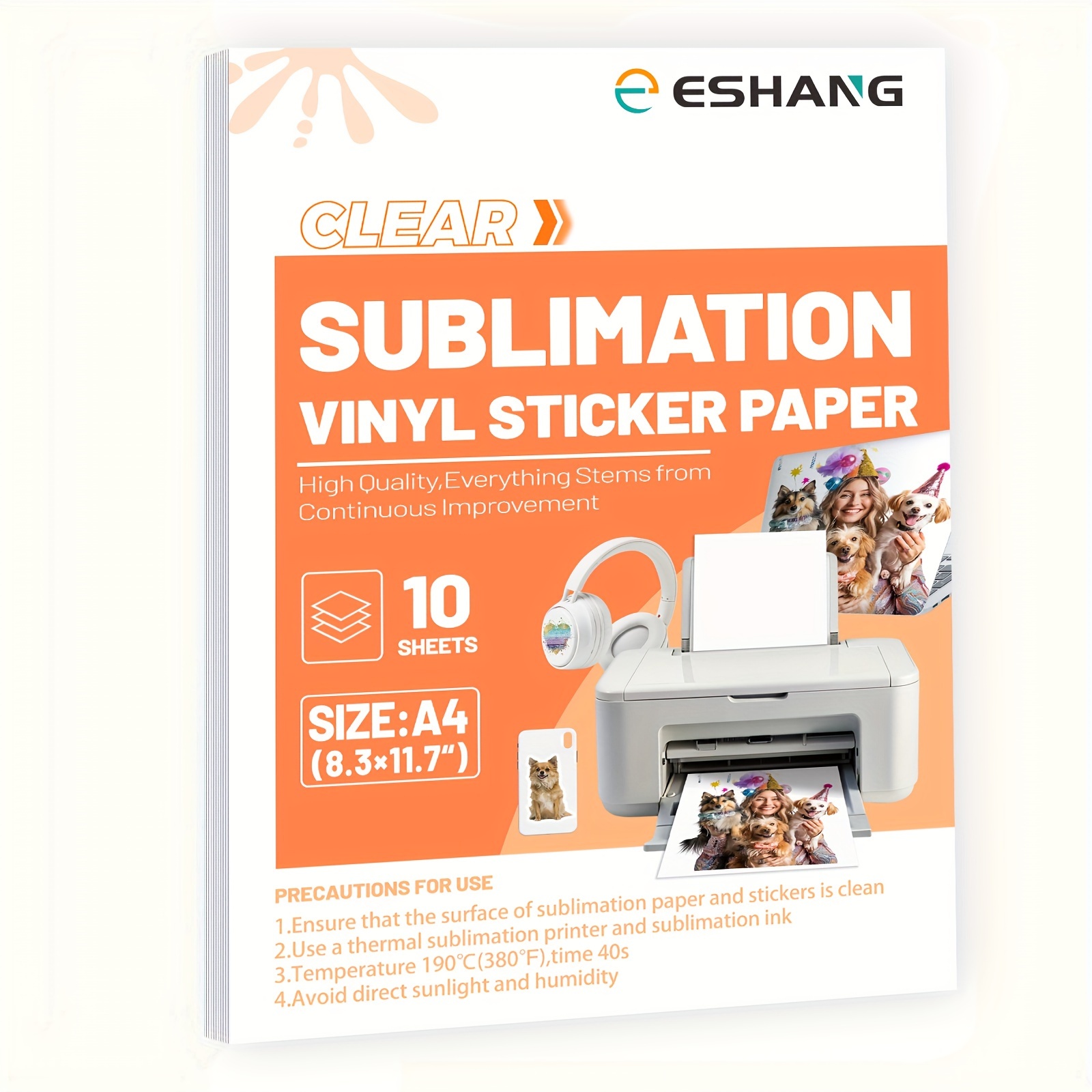 

A4 Vinyl Sticker Paper, 10 Sheets - Clear Waterproof Heat Transfer For Inkjet Printers, , Recyclable, Ideal For Use, 8.3"x11.7