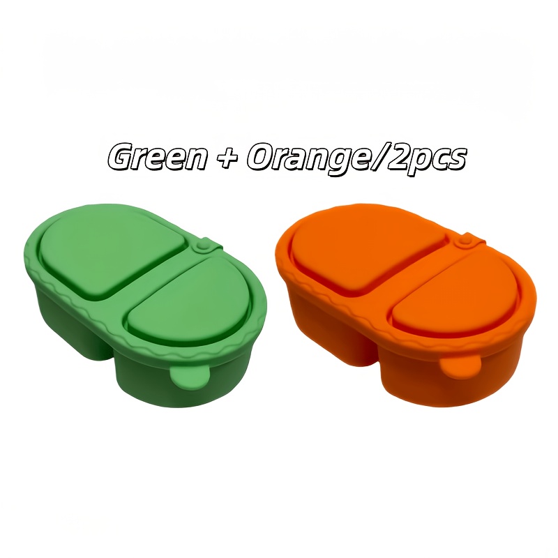 TEMU 2pcs Silicone Snack Containers With Lids, Reusable Dual-compartment Leak-proof Portable Bento Lunch Box For Outdoor Picnics, Fruit, And Sauce