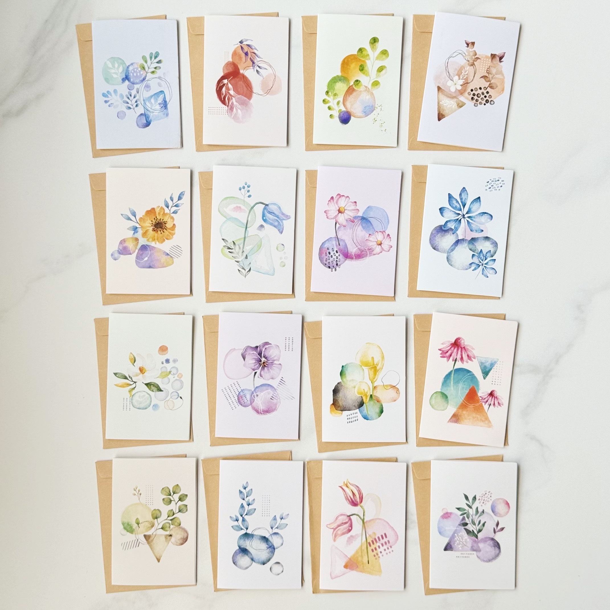

16-piece Floral Ink Design Greeting Cards With Envelopes - Perfect For Birthdays, Mother's Day, Valentine's, Anniversaries & More - Versatile Thank You, Appreciation & Office Supplies