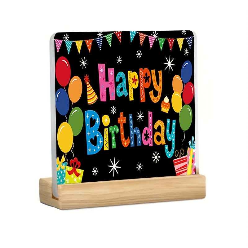 2d flat 1  birthday acrylic plaque with wooden base colorful balloon   vibrant 2d flat print   background durable tabletop decoration for birthday parties home decor indoor outdoor use birthday decorations festive design stable wooden stand