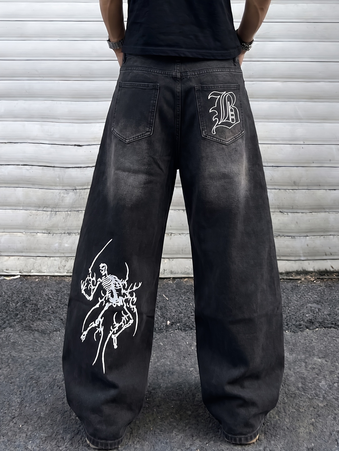Baggy Y2K Grunge Graphic Drawstring Waist Jeans - Oversized Black 