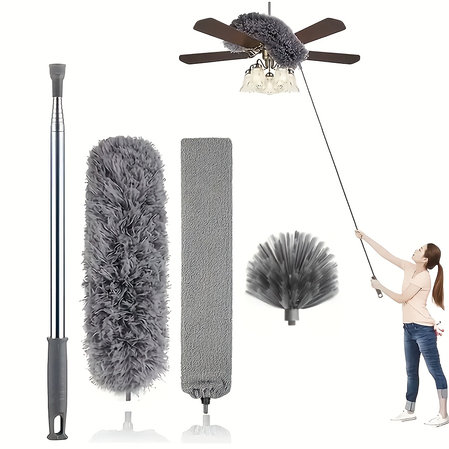 Image of Microfiber Duster Set Of 4 - Retractable And Flexible Dust Duster With Long Extension Wand, Washable Lightweight Dust Duster For Cleaning Ceiling Fans, High Ceilings, Blinds, Furniture, Cars