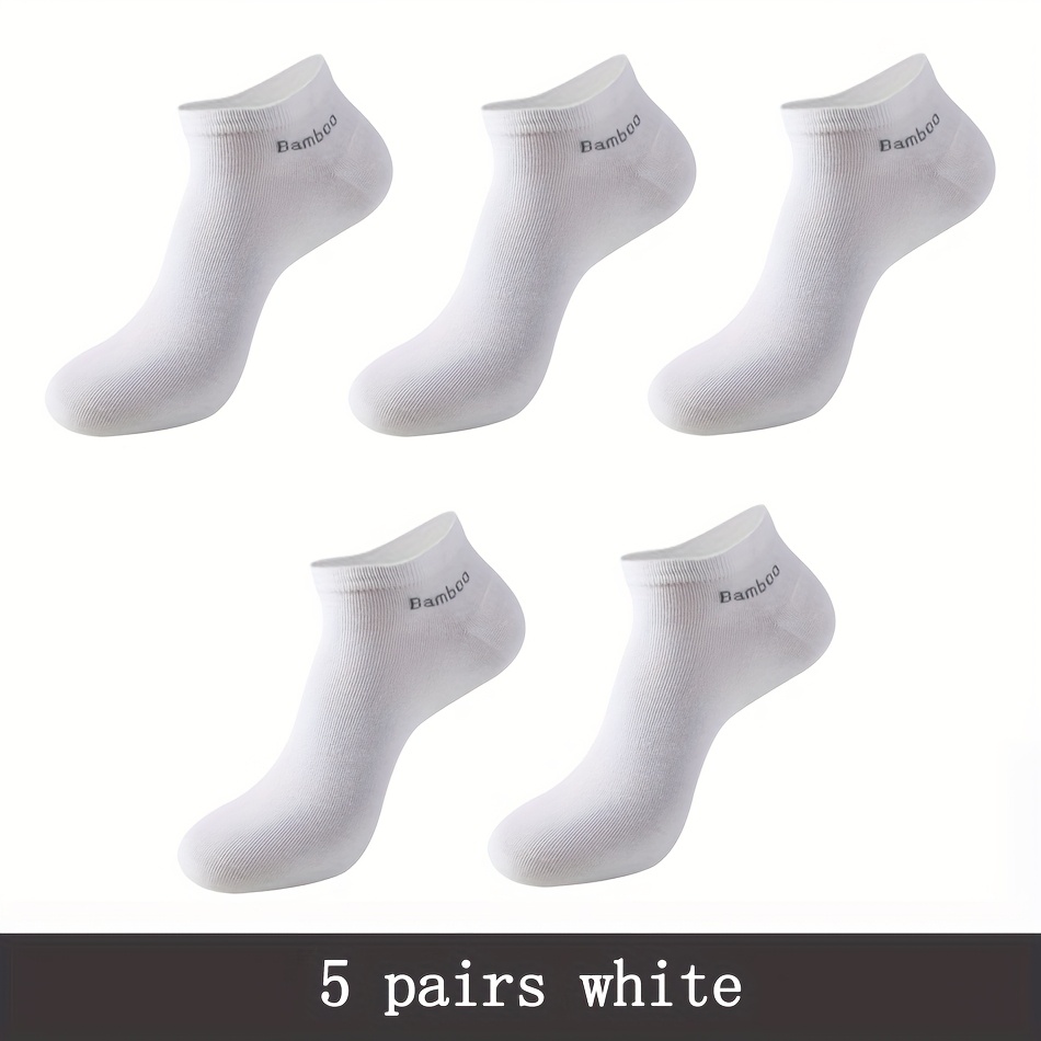 TEMU 5/10 Pairs Men's Bamboo Fiber Crew Socks - Breathable, High-quality Casual & Business Wear In Black, White, Navy, Light Grey, Dark Grey,