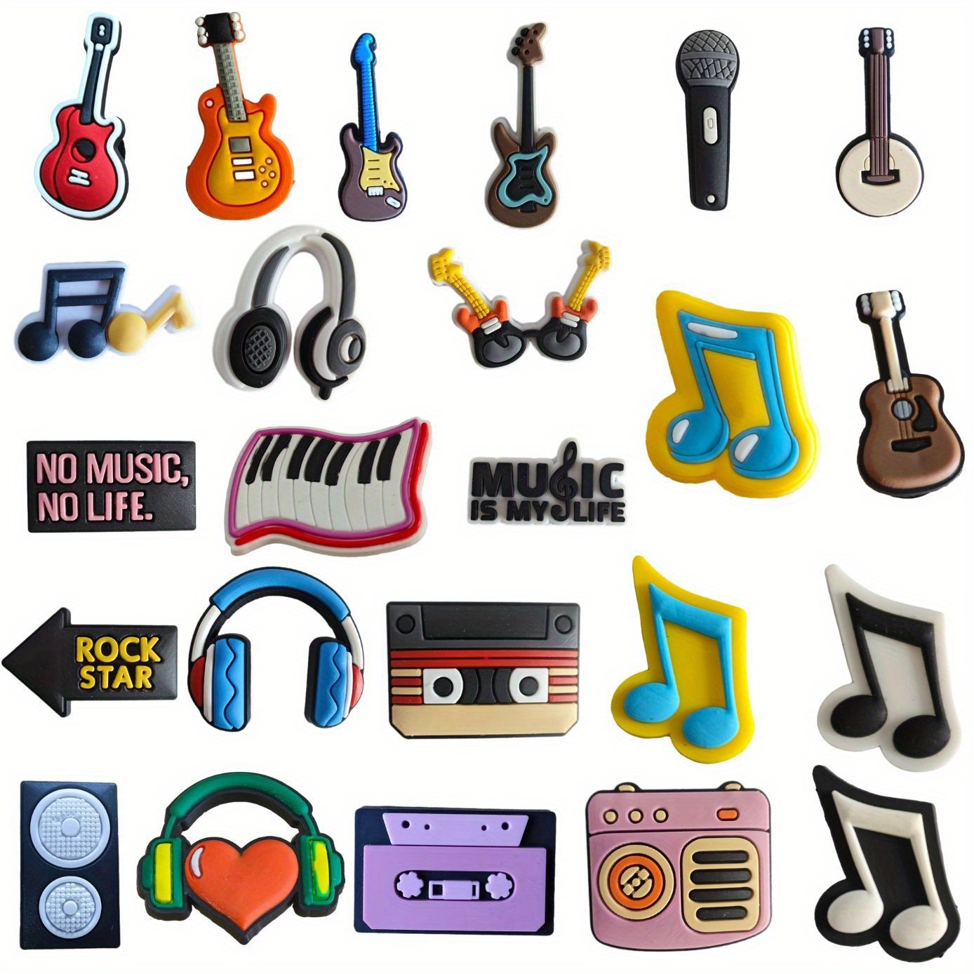 TEMU 24 pièces Décorations de Chaussures Instruments et Notes Musicales - Kit DIY Accessoires, Décorations PVC Amovibles pour Sandales, Accessoires