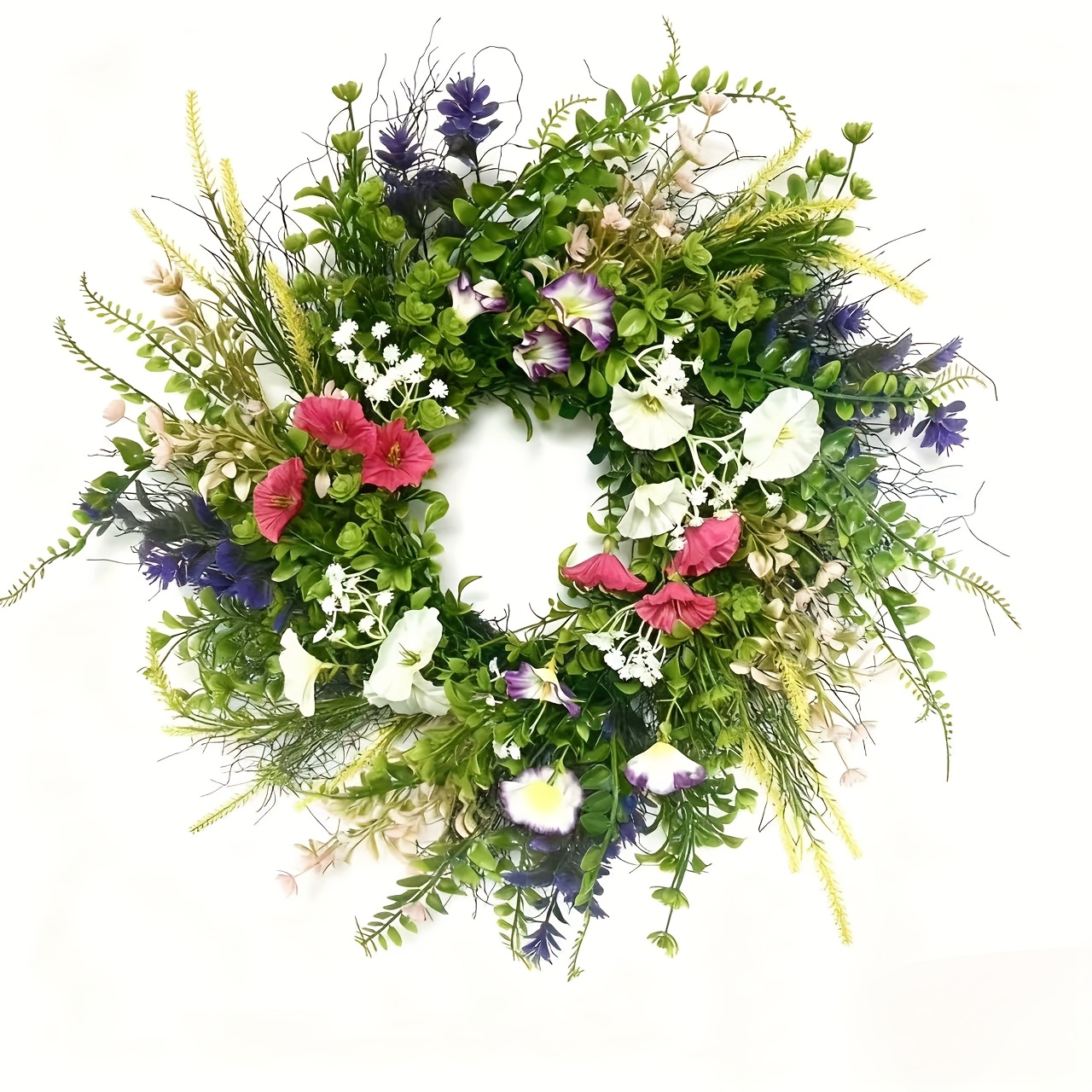 Image of 1pc, 17.7 Spring Front Door Wreath, Artificial Garland, Suitable For Front Door Spring Summer Artificial Wreath, For Fireplace Wall Window Farmhouse Home Outdoor Indoor Decor