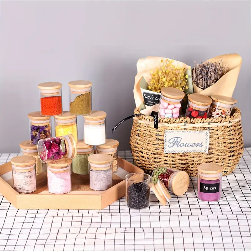 5oz airtight glass jar with bamboo lid multipurpose mini food storage container for tea herbs coffee reusable round kitchen organizer jars for kitchen details 3