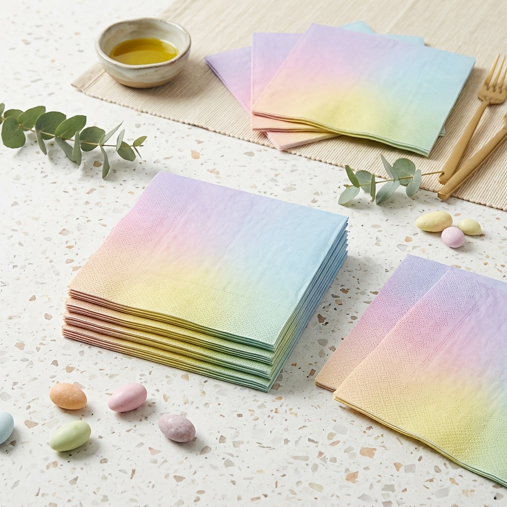 Image of 25pcs Pastel Rainbow Ombre Paper Napkins | Unicorn & Baby Shower Decor