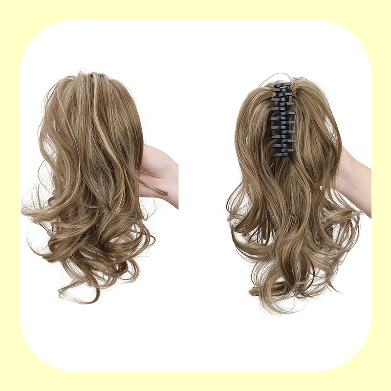 TEMU 10 Inch Short Curly Fluffy Claw Clip Ponytail Extensions Heat Resistant Synthetic Fiber Hairpiece Look For Women Daily Party Wedding