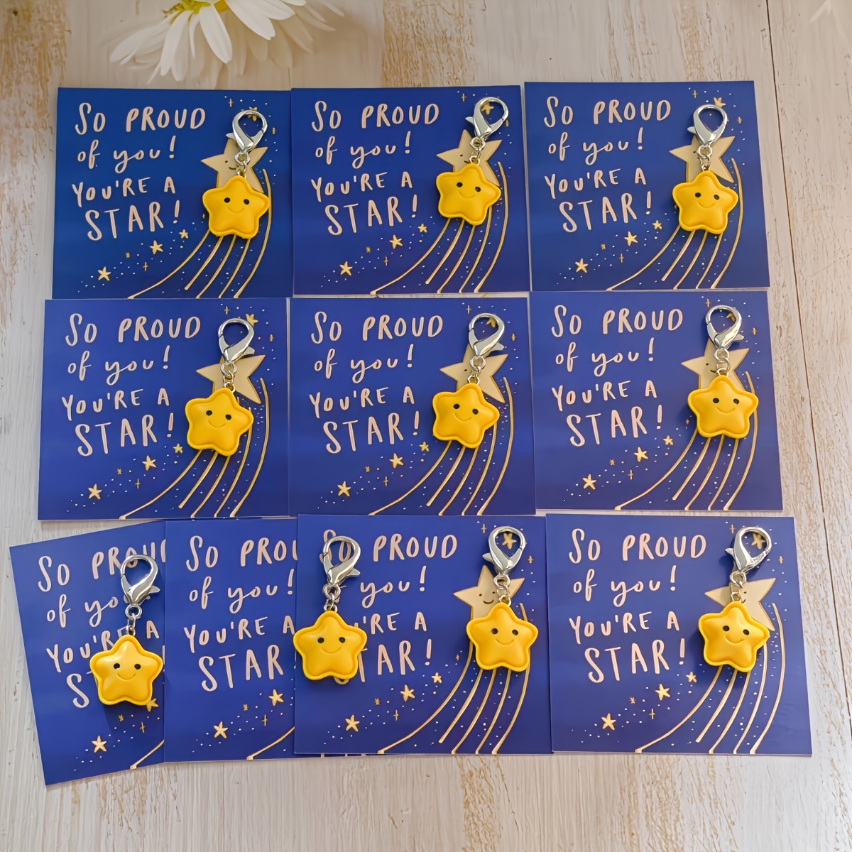TEMU 10pcs Motivational Star Keyring And Encouragement Card Combo For Women Ladies Adults - Casual Milestone Appreciation Friend Gift - Message Charm