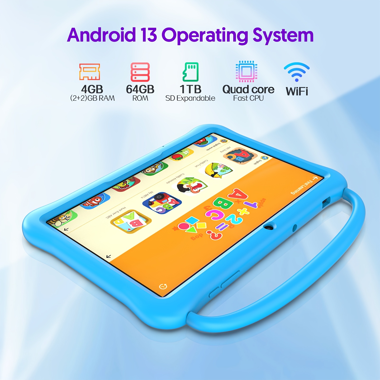 BAKEN Kids Tablet, Android 13 Tablet For Kids 10 Inch, Tablet Octa-Core CPU 64GB ROM 2GB RAM 1TB SD Card Expandable, Children'S Tablet With Case, Wifi Tablet Parental Control, Dual Camera, Shockproof Case For Kids Tablets, 1280*800 IPS HDTouch Screen