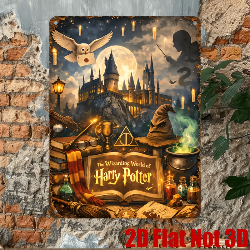TEMU 2D Plat - 1pc 2D Plat, Thème Harry Potter, Panneau Décoratif Métallique Style Rétro, Convient pour Salon, Cour, Garage et Autres Scènes, Est de
