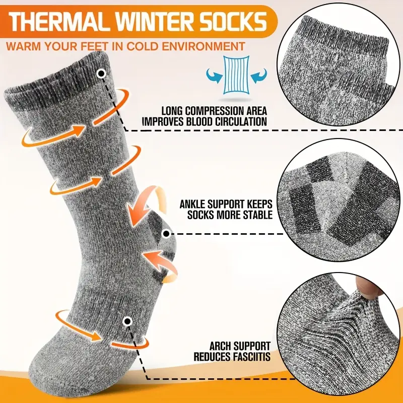 3 pair mens weather thermal socks heavy duty winter socks with arch support anti fall stability high thermal insulation for 20 f 29 c mountaineering ice climbing wear hand wash only ideal for teens adults mountaineering gear thick velvet Product details 2