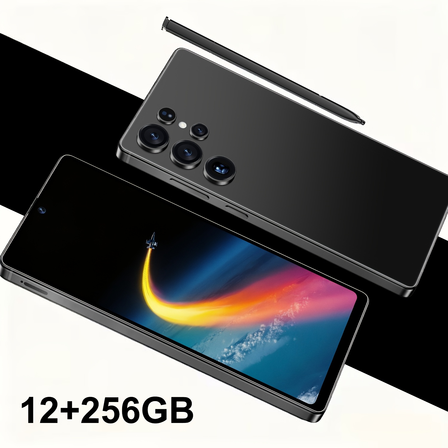 Smartphone Android 12 Go + 256 Go Mémoire Élevée, Double SIM, Écran 6,75 Pouces, Caméra HD 16MP + 50MP, Stylo Intégré, GPS, Idéal pour Vacances et Anniversaires