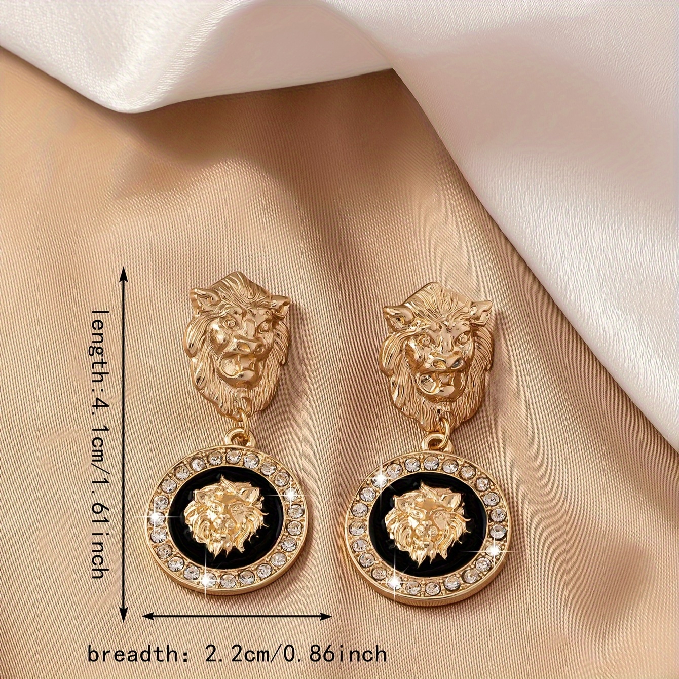 Vintage Lion Head Dangle Earrings with Gemstones