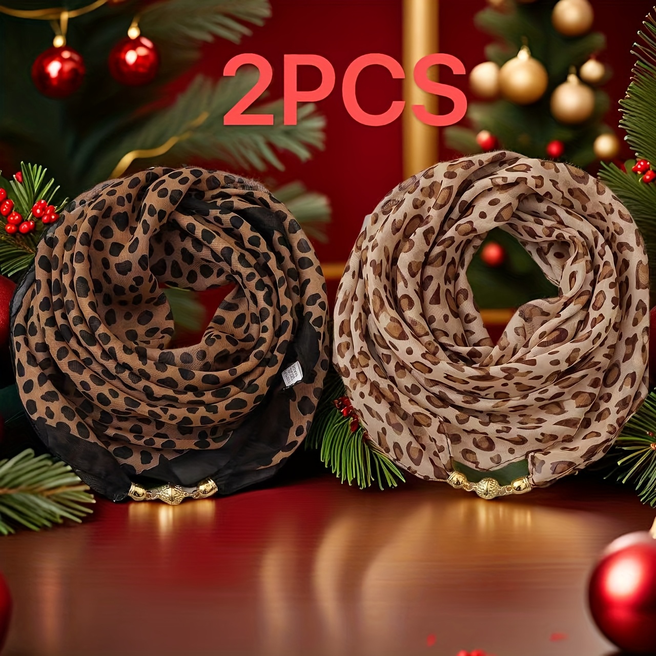 A Set Of 2 Stylish Leopard Print Scarves, Suitable For As A Neck Accessory For Women And Autumn, Soft And Windproof Headscarves, Versatile Essentials Use And Holiday Gifts