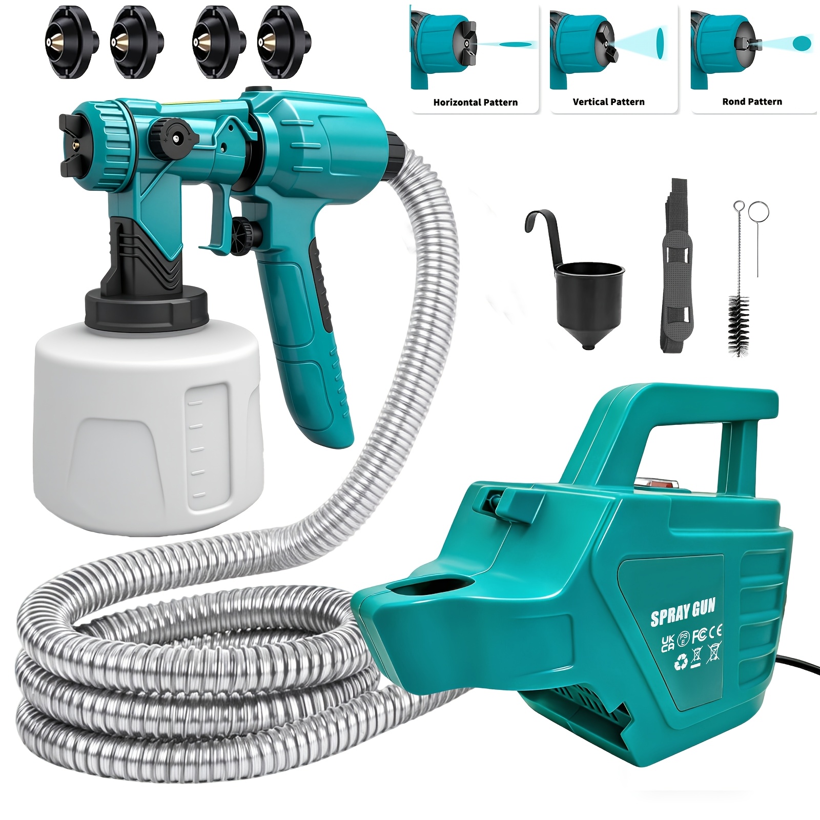 Electric , 500w Hvlp Spray Paint Gun With 1200ml Container, 4 Nozzles & 3 Patterns, High For Furniture, Cabinet, Fence