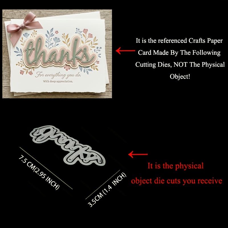 TEMU 1 pièce Poinçons de découpe avec « Thanks » pour la création de cartes, décorations de remerciement pour la fête des enseignants, d'artisanat,